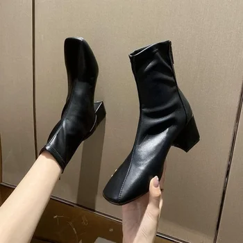 De sex feminin Stil Britanic 2022 Nouă de Primăvară și de Toamnă Singur Cizme Square Toe Tocuri Groase Tocuri inalte Cizme Scurte Pantofi pentru Femei