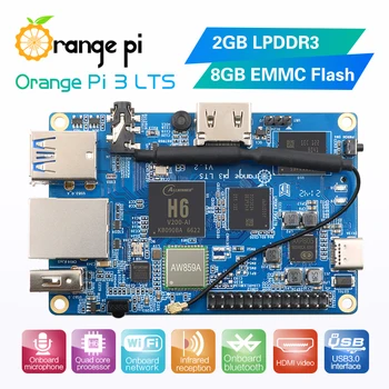 Orange Pi 3 E 2G8G EMMC cu HDMI+WIFI+BT5.0, AllWinner H6 SoC,Open Source, Bord Computer,rulează Android 9.0/ Ubuntu/ Debian OS