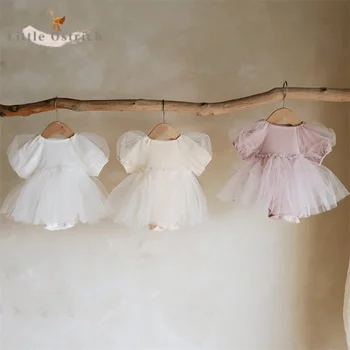 Copil nou-născut Fată de Bumbac, Plasă de Printesa Romper Dress Infant Toddler Vintage de Vara cu Maneci Scurte Rochie de Petrecere Haine pentru Copii 3-18M