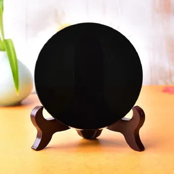 Naturale Obsidian Negru Stone Circle Disc Rotund Placa FengShui Oglindă Pentru Home & Decor De Birou