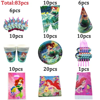 Mica Sirena Ariel Design 83Pcs/Mulțime Veselă de Unică folosință Seturi Placa Servetele Fetele Petrecere de Aniversare pentru Copii Decor Consumabile