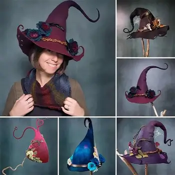 Vrăjitoare De Halloween Petrecere De Femei Moderne Palarie De Vrajitoare Costum Ascuțite Lână Simțit Petrecere Pălării De Vrăjitoare Pălărie Cald De Toamna Iarna Capac De Recuzită