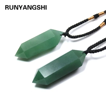 Runyangshi 1 buc naturale aventurin verde cristal de cuarț pandantiv hexagon pandantiv crisocol cravată colier bijuterii