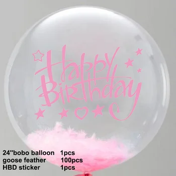 5 Culori Consumabile Partid Ziua De Nastere Ziua De Nastere Fericit Autocolant Transparent Cu Bobo Balon Cu Umplutura De Pene Bile Bule