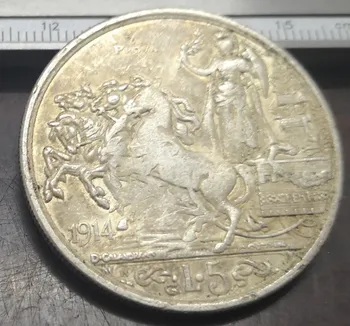 1914 Italy 5 Lire - Vittorio Emanuele III (Prova) Placat cu Argint Monede(de Tip 1)