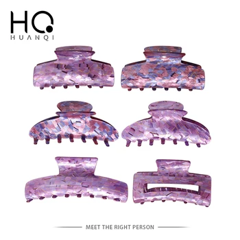 HUANZHI Moda Violet Acetat Geometrice Hollow Square Model de Grilă de Par Clip pentru Femei Fete Gheare de Păr Accesorii de Par