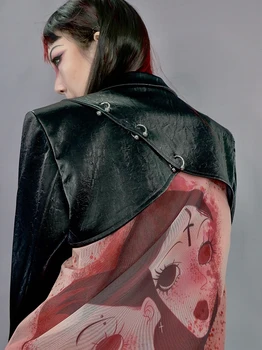 original designer Punk stil Gotic Întuneric Moto Faux din piele Jacheta Plasă de Anime mozaic personalitate streetwear femei jachete de blana