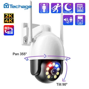 Techage H. 265 Ultra HD 2K/4K, Wireless IP Camera 4MP/8MP de Exterior Speed Dome PTZ Roșu-Albastru Alarma AI Omului Detectat P2P