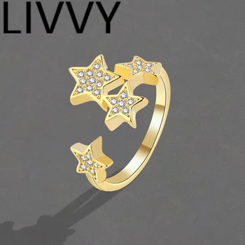 LIVVY Culoare Argintie Simplu Nou Zircon Stele Punk Inele Retro Deschide Degetul Arătător Ring Pentru Femei de Moda Delicatețe Bijuterii