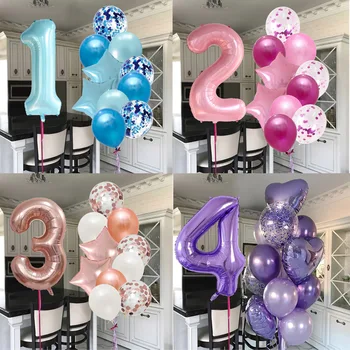 1Set Fată Băiat Ziua de nastere Baloane 40inch Roz Albastru Numărul de Balon Folie Aniversare Decor Petrecere Copii Anniversaire 9/1/3 ani