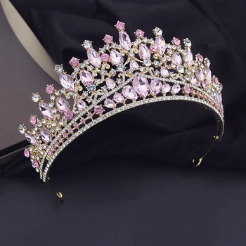 De lux Cristal Roz Diademe și Coroane pentru Regina Mireasa Nunta Bijuterii de Păr Petrecere Bal Fete Mireasa Frizură Accesorii