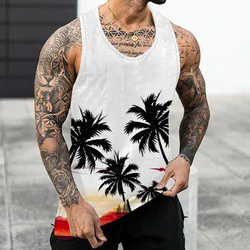 Bărbați Hawaii Palmier Tipărite fără Mâneci Tricou maieu Casual de Vara Plaja O Vesta Gât Tricou Barbati Sport Îmbrăcăminte Culturism 2022