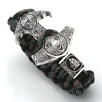 Viking Bratari Thor Mjolnir Ciocan Paracord Amuleta Rune Nod Scandinave Bărbați Viking Odin Raven Brățări Bijuterii Gif