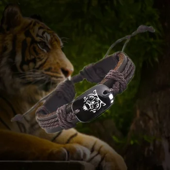 Retro Tigru Animal Totem Frânghii Împletite Bratara Din Piele Unisex Tiger Logo-Ul Brățară En-Gros Bijuterii Cadou Pentru Petrecere