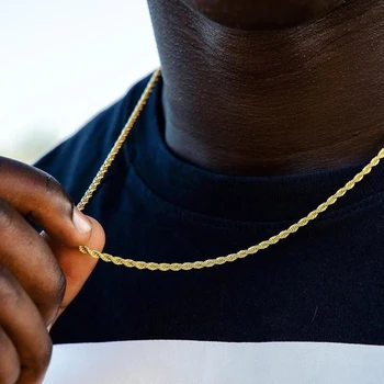 Frânghie Lanț Coliere Pentru Bărbați Hip Hop Rapper 3MM Culoare de Aur din Oțel Inoxidabil Lanț Cravată Colier Minimalist Bijuterii C022