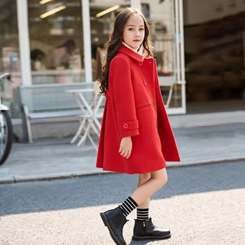 Fetita roșu haină de lână haina 2022 toamna și iarna în jos jacheta copii fete haine copii maneca lunga haina dimensiune 120-160 cm