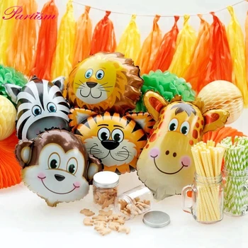 1Set Jungle Party Animal de Desene animate Leu, Maimuță, Zebră Vaca Numărul de Frunze Balon Copil de Dus Decor Ponturi Safari Zoo Ziua Consumabile